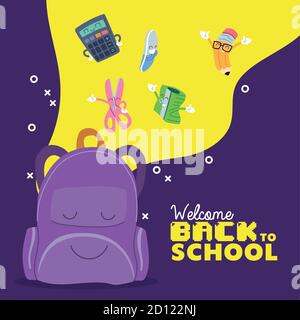calculator and icon set cartoons design, Back to school eduacation ...