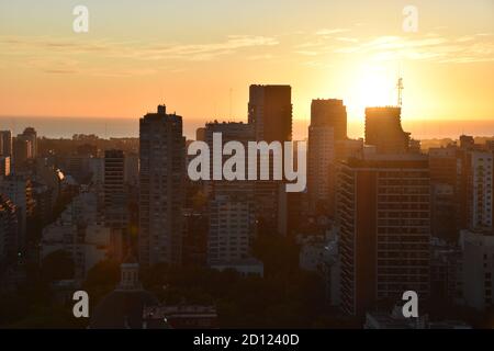 sunrise in Buenos Aires with Rio de la Plata river seen from Belgrano neighborhood Stock Photo