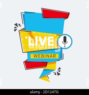 Live Webinar Button, icon, emblem label gradient Vector illustration flat linear badge and banner, scroll, sticker, ribbon, embem, poster. Stock Vector