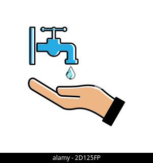 Wash hand flat icon, hand icon, water tap and water drop. Vector template design Stock Vector