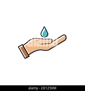 Hand and water drop flat icon. icon to wash hands, save water. Design template vector Stock Vector