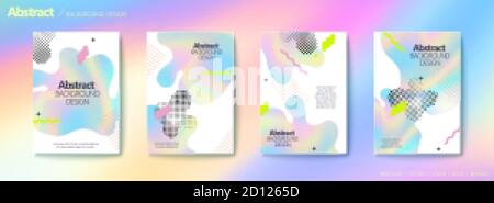 Set of brochure and flyer cover template, holographic texture in fluid shaped clipping masks with dotted pattern Stock Vector