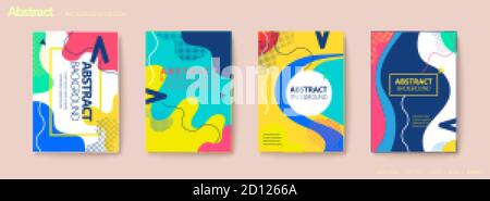 Set of brochure and flyer cover template, with vibrant wave shapes in bold color contrast design Stock Vector