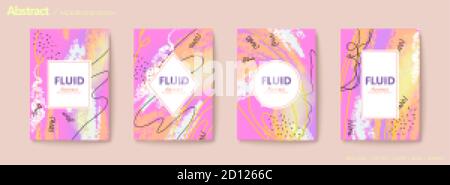 Pink and purple blending watercolor style flyer set with random hand drawn lines Stock Vector