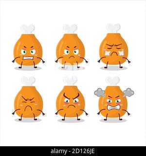 Chicken thighs cartoon character with various angry expressions Stock Vector