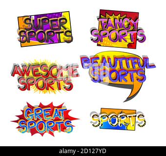 Sports Comic book style cartoon words on abstract comics background. Stock Vector