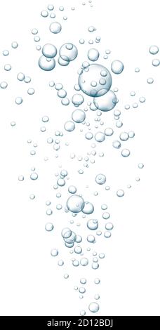 Blue fizzy bubbles. Sparkles underwater stream in water, sea, aquarium. Fizzy pop and effervescent drink. Abstract fresh soda bubbles. Vector illustration Stock Vector