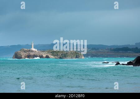 Mouro lighthouse in the bay of Santander, Spain Stock Photo