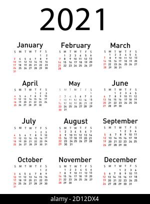 Calendar for 2021 vector illustration Stock Vector
