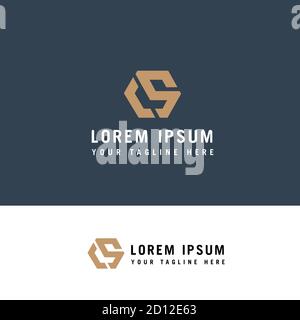 Initial letter CS, minimalist line art monogram hexagon logo, gold color Stock Vector