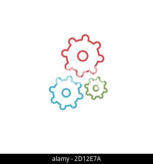 Color isolated outline icon of three cogwheels on white background. Line icon of gear wheel. Settings icon. Stock Vector