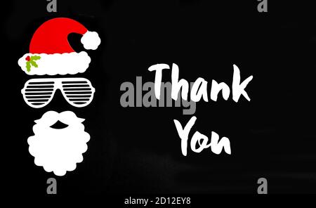 Santa Claus Paper Mask, Black Background, Text Thank You Stock Photo