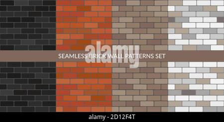 Flat Brick Walls Seamless Texture Decorative Background Vector Illustration Set Stock Vector