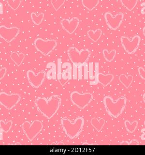 Valentine's Day background with simple heart shape. Cute doodle style hearts seamless vector pattern. for greeting cards and invitations of the weddin Stock Vector