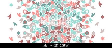 Geometric color border. Islamic star pattern. Decorative border with mixed color tile disintegration. Stock Vector