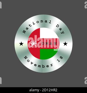 Oman National Day metal round badge with flag.Independence vector circle icon, symbol Stock Vector