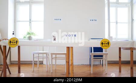 Elections and polling place, covid-19 and coronavirus concept. Stock Photo