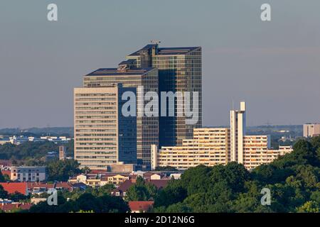 geography / travel, Germany, Bavaria, Munich, view from Olympiaberg to the highlight Towers, Munich, U, Additional-Rights-Clearance-Info-Not-Available Stock Photo