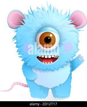 Hairy Fluffy Smiling Moster for Kids Congratulates Stock Vector