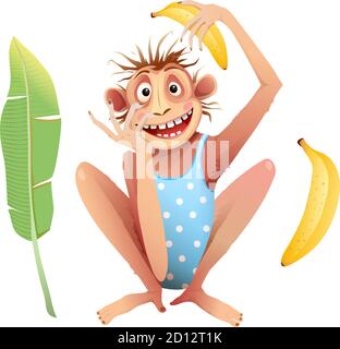 Monkey or Chimp Playing Funny Cartoon Isolated Stock Vector