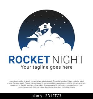 Rocket home negative space vector logo concept design template isolated on white background. Rocket home vector logo Illustration in inside a circle Stock Vector