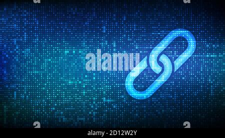 Link icon made with binary code. Blockchain technology. Cooperation symbol. Communication, security, internet safety, connect concept. Digital code Stock Vector