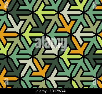 Green geometric islamic pattern with arrows. Color geometric arabic vector texture for cloth, textile, wrapping, wallpaper. Stock Vector
