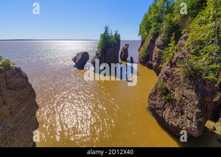 View of Hopewell Rocks at high tide. New Brunswick, Canada Stock Photo