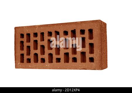 red brick (brick block) on a white background. Ceramic block of a new development in the construction sector. Stock Photo