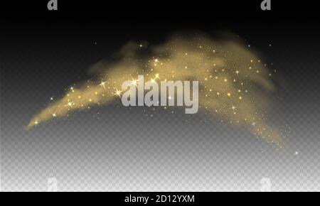 Stardust cloud, swoosh, glitter powder spray with star and particles of dust on transparent background. Realistic vector illustration Stock Vector