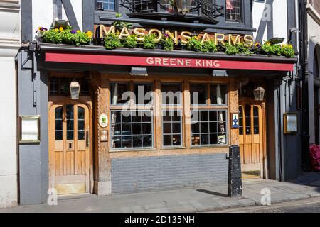 London, UK, April 1, 2012 : Masons Arms a traditional British public house serving alcohol and a quintessential English pub food menu stock photo imag Stock Photo