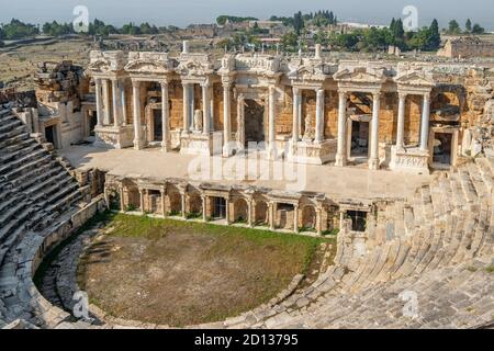 Amphitheater in ancient city of Hierapolis, Pamukkale, Turkey. Stock Photo