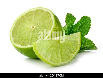lime and mint leaves isolated on white background Stock Photo