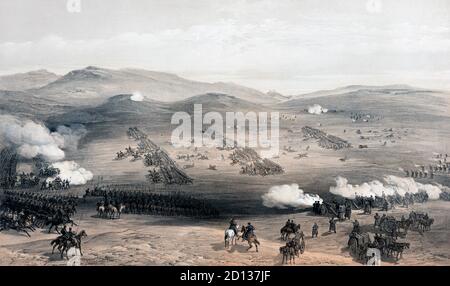 Charge of the Light Cavalry Brigade, 25th October, 1854.  After a painting by William Simpson.  The failed Charge of the Light Brigade during the Battle of Balaclava in the Crimean War. Stock Photo