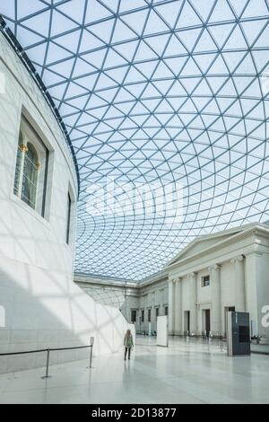 UK, London, British Museum. Interior of the Great Court showing the Norman Foster designed glass roof Stock Photo