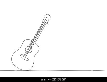 Guitar One line drawing on white background Stock Vector