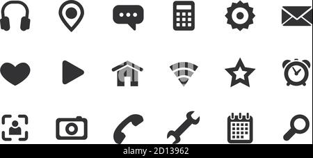 Monochrome icons for the Web. Full set. Stock Vector