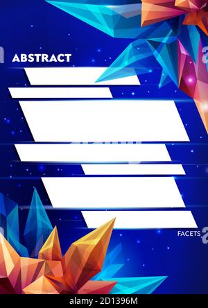 Image of a faceted crystal. Template for design ready for use, aspect ratio of A4 format. Abstract geometric figure on a dark blue. Futuristic banner Stock Vector