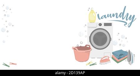 Hand drawn laundry vector illustration of washing icons isolated Stock Vector