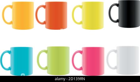 coffee mug or white mug , black mug or multi color mug isolated on white background. mug isolated on white or mug isolated on black. Stock Vector