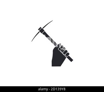 Hand holding pickaxe icon. Vector illustration, flat design. Stock Vector