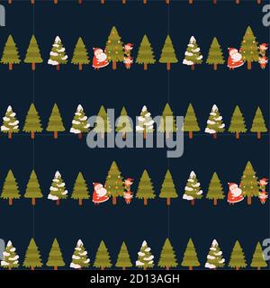 Merry christmas, happy new year seamless pattern with winter landscape and santa Stock Vector