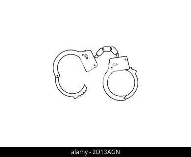 Handcuffs, open, outline icon on white background. Vector. Stock Vector