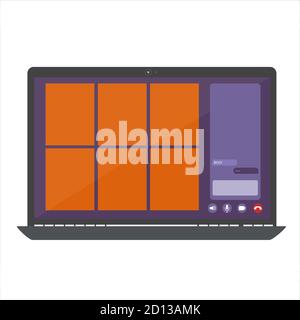 Online Halloween party concept, computer screen have video conference to celebrate, video call template, flat vector illustration Stock Vector