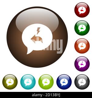 Quick reply message white icons on round glass buttons in multiple colors Stock Vector
