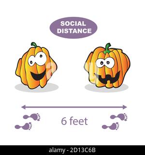 Social Distancing. Vector illustration with pumpkins on a white background. Covid-19 virus, Halloween vector Stock Vector