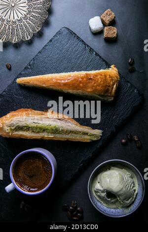 Traditional Turkish Baklava made with Pistachios Stock Photo