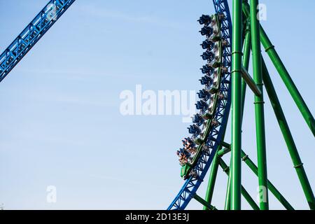 Downhill on a roller coaster. Amusement Park in Turkey Park of