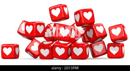 Red love cubes isolated on white background, 3D rendering Stock Photo
