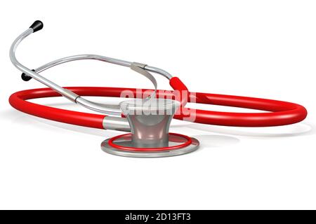 Red stethoscope isolated on white background, 3D rendering Stock Photo